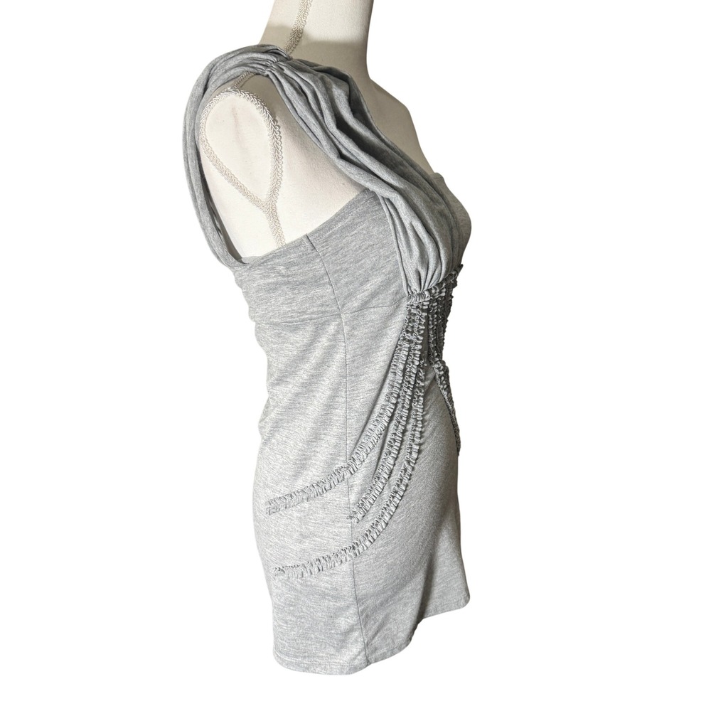 Free People Gray One Shoulder Ruffle Tunic Top Heathered Asymmetric Size M Boho - Picture 10 of 13